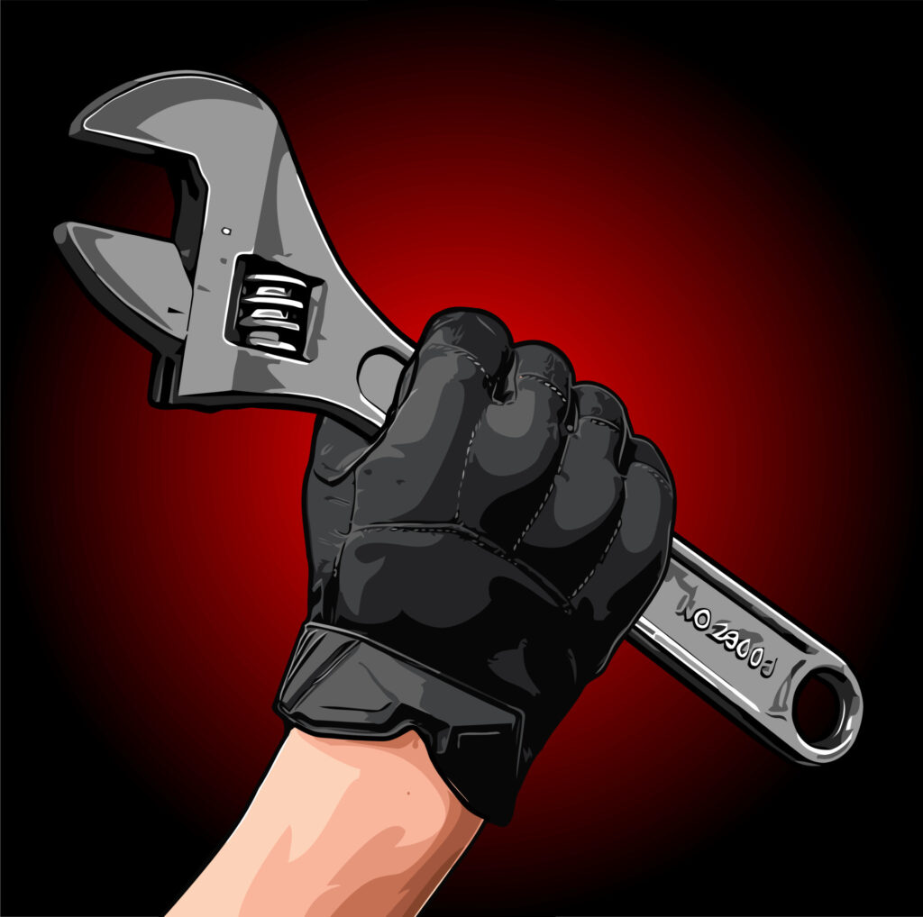 hand holding wrench vector